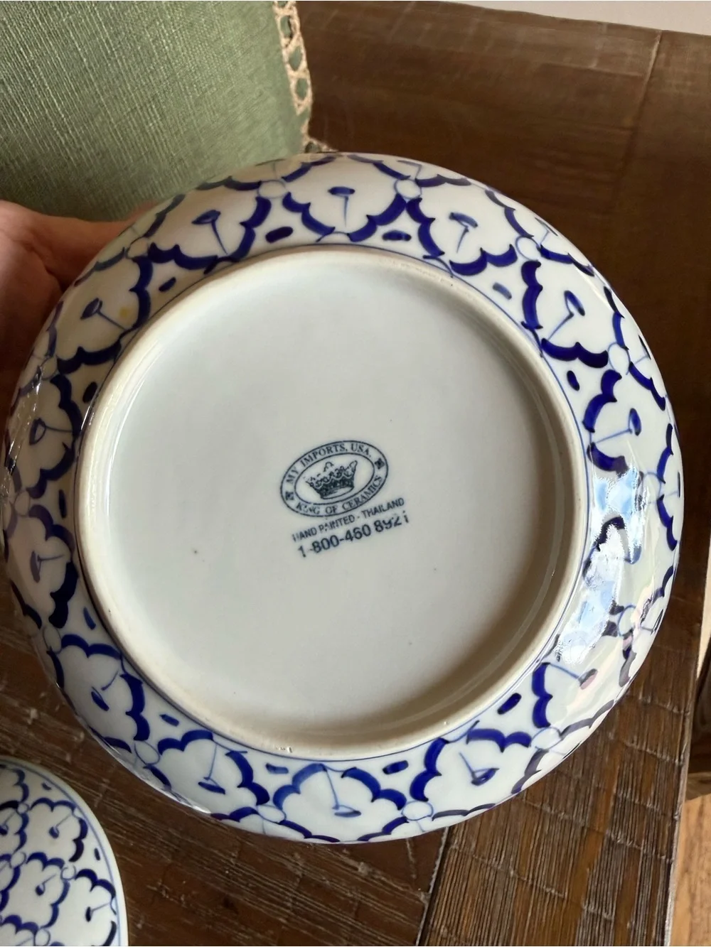Vintage Style Thai Blue & White Hand-Painted Covered Lidded Serving Bowl